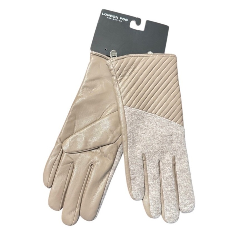 NWT London Fog Ladies Mixed Media Quilted Faux Leather Gloves Tan L XL LFGF340A